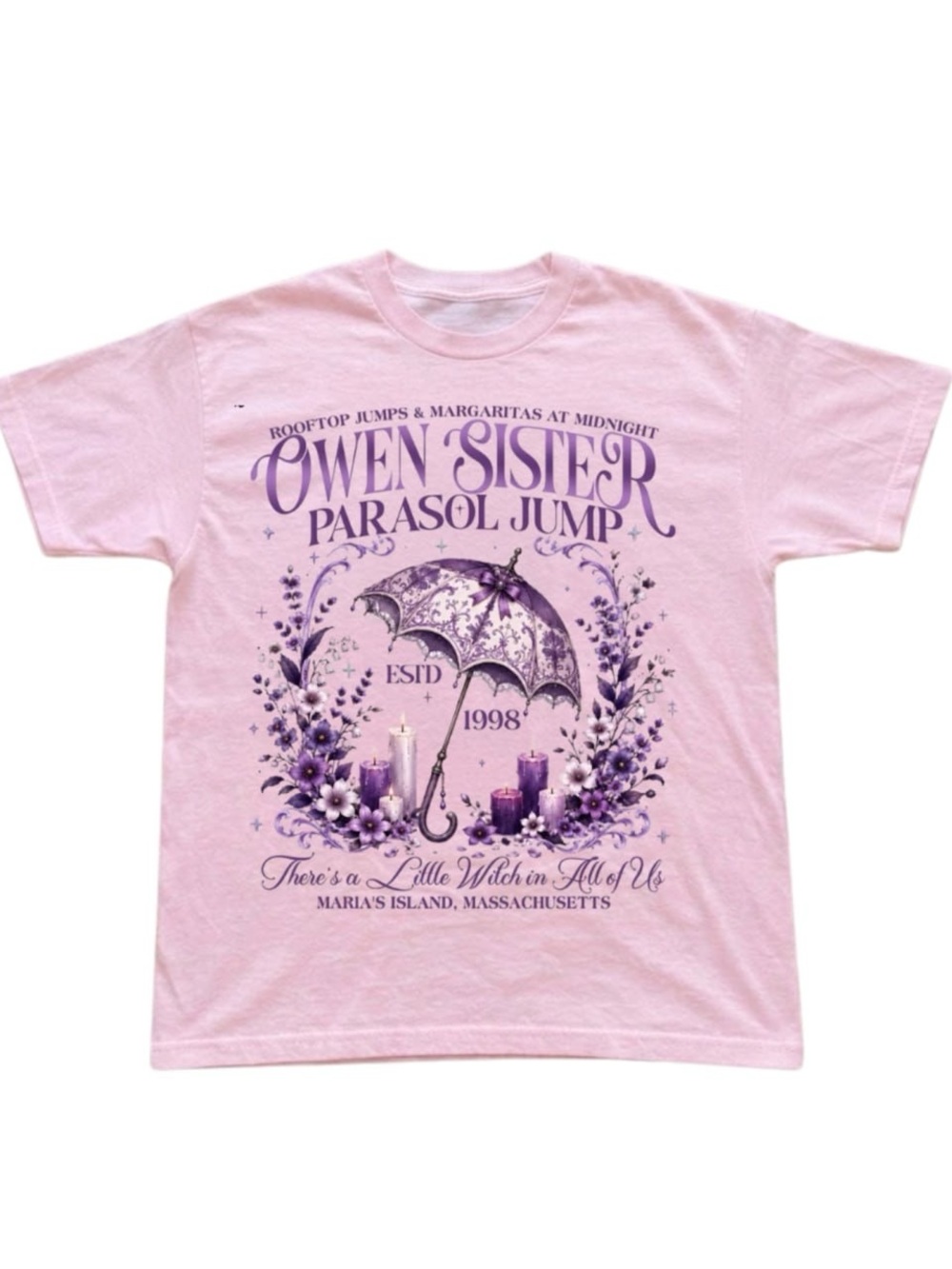 Light Pink Tee with Purple Parasol Graphic